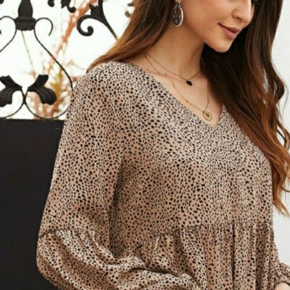 Boho chic ruffle dress animal print brown spring fall dress Boutique style - Picture 4 of 6